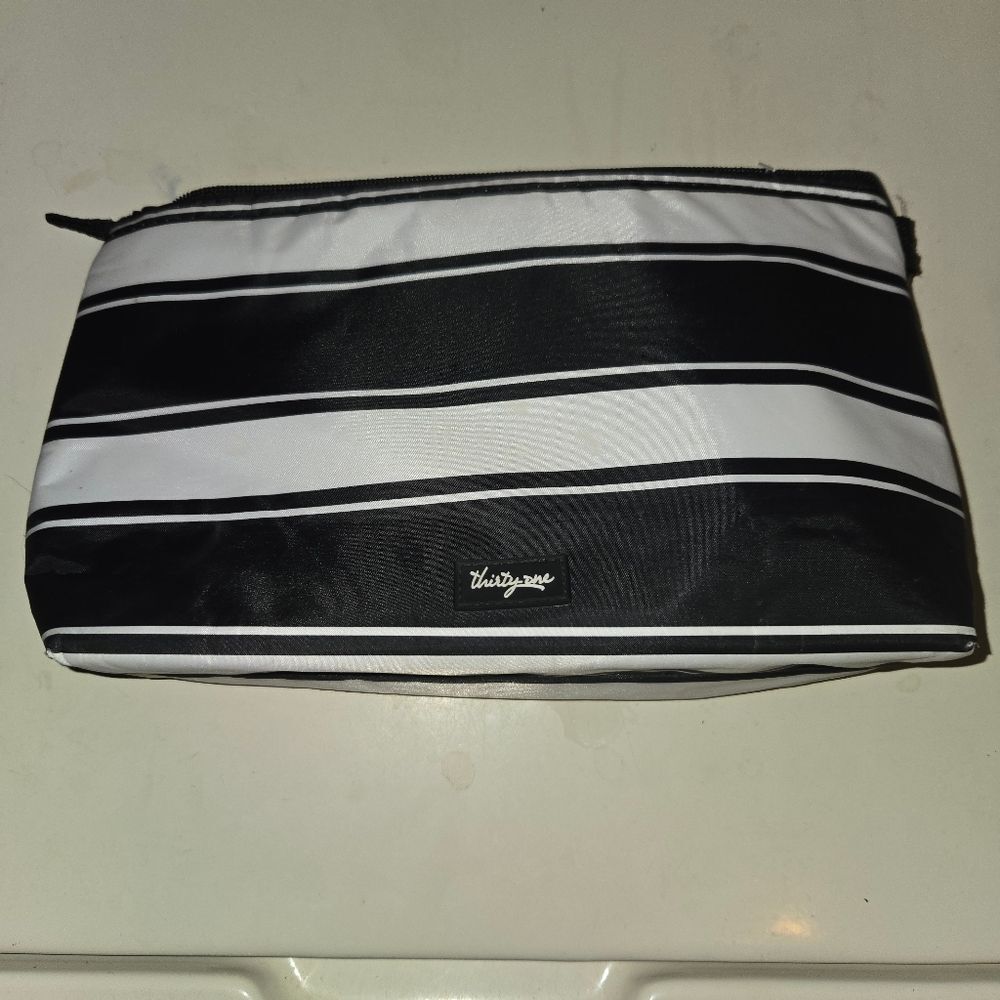 Thirty-One Black & White Striped Travel Pouch Thermal Bag Lunch Bag